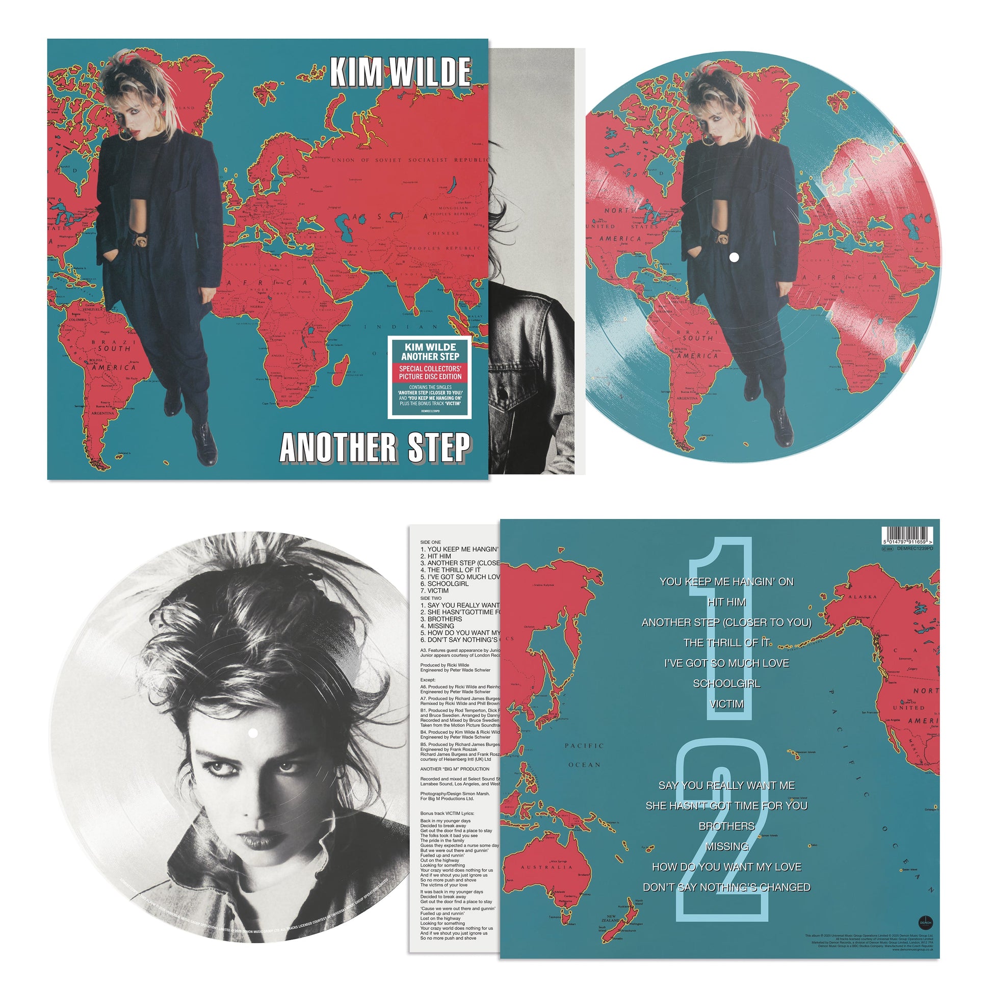 Kim Wilde’s “Another Step” vinyl record with a world map design.