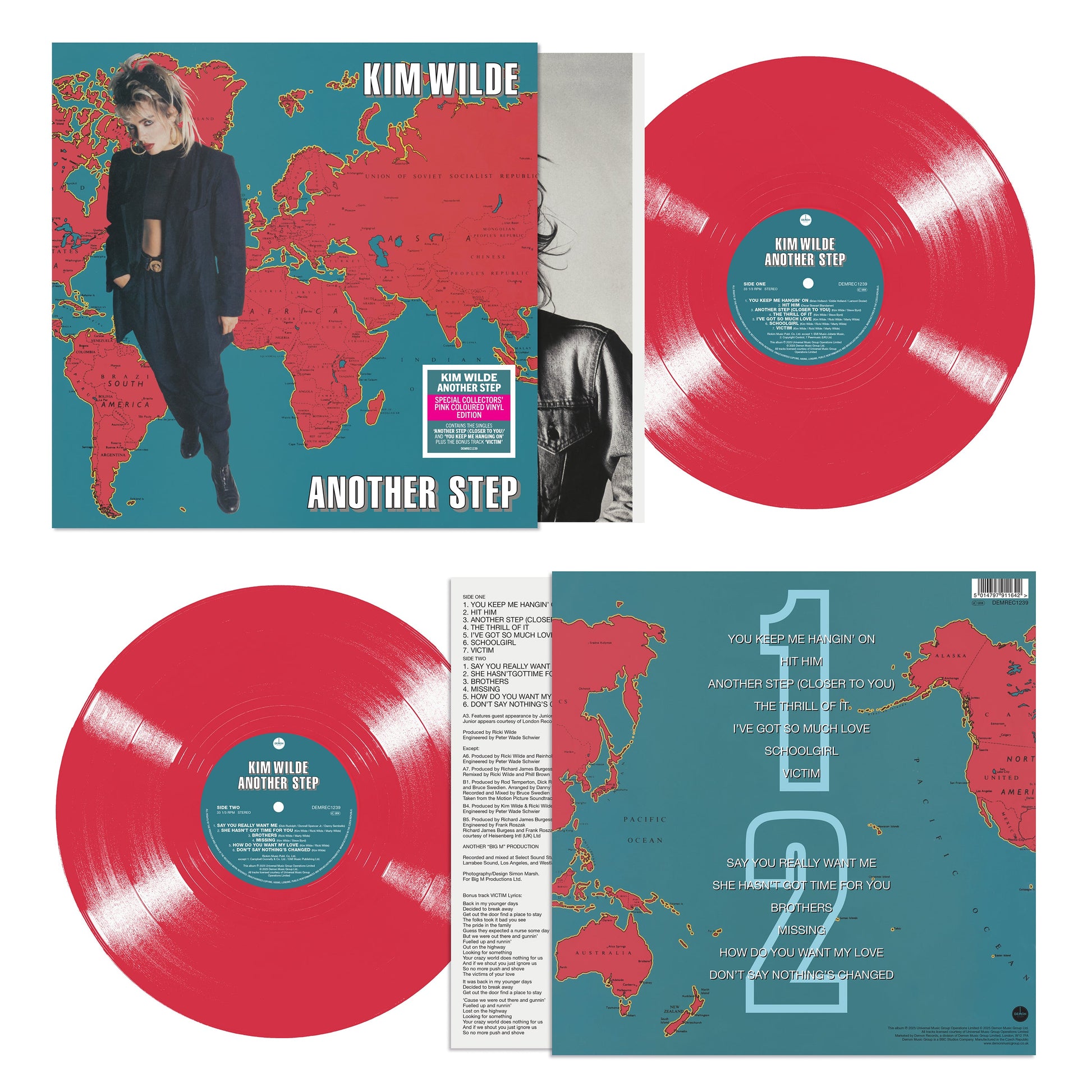 Pink vinyl LP of Kim Wilde’s “Another Step” with world map cover art.