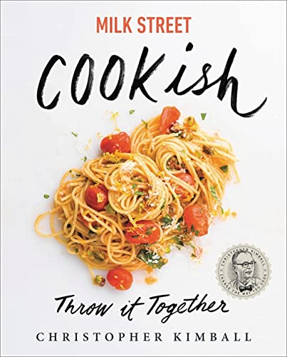 Cookish cookbook cover with pasta, tomatoes, and author Christopher Kimball’s portrait.