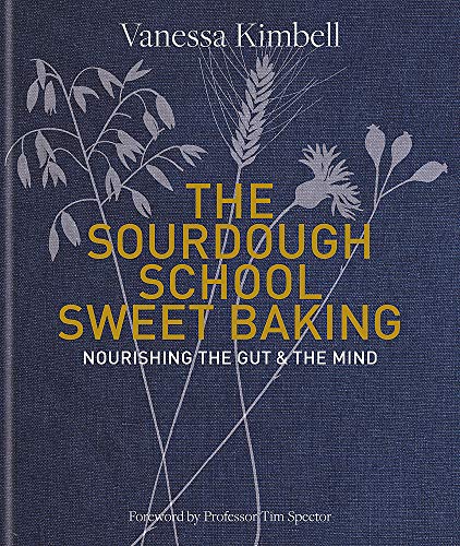 Book cover: "The Sourdough School: Sweet Baking" with wheat illustrations.