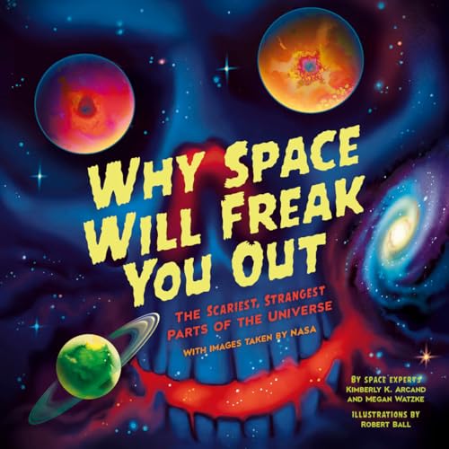 Book cover with colorful space imagery and large, bold title text.