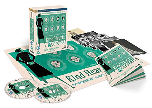 “Kind Hearts & Coronets” 70th Anniversary Blu-ray collector’s edition packaging and contents.