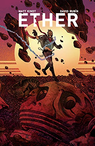 Comic book cover: man running on a giant creature’s head.