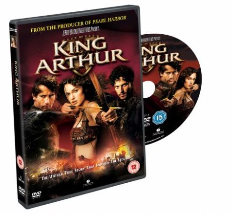 King Arthur DVD case and disc featuring the main cast with bows and armor.