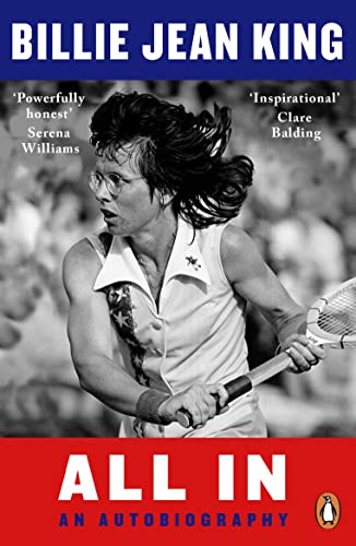 Black and white portrait of Billie Jean King holding a tennis racket.