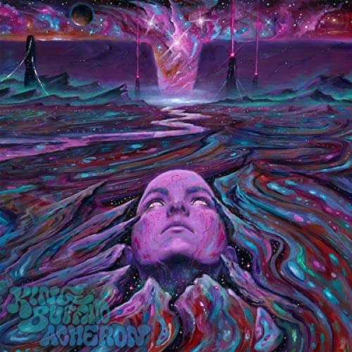 Psychedelic album cover with a face emerging from swirling, colorful waves.