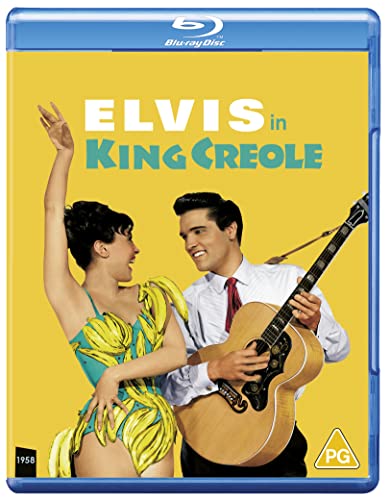 Blu-ray cover featuring Elvis Presley playing guitar next to a woman in banana costume.