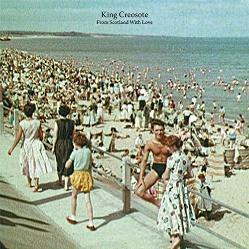 Vintage beach scene with crowds, album cover for King Creosote.