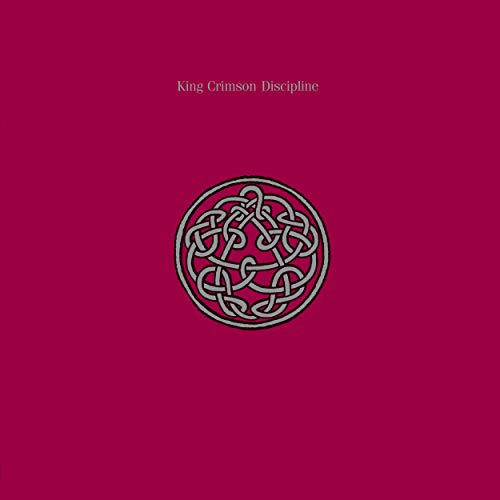 King Crimson’s “Discipline” vinyl album cover: red background, Celtic knot design.