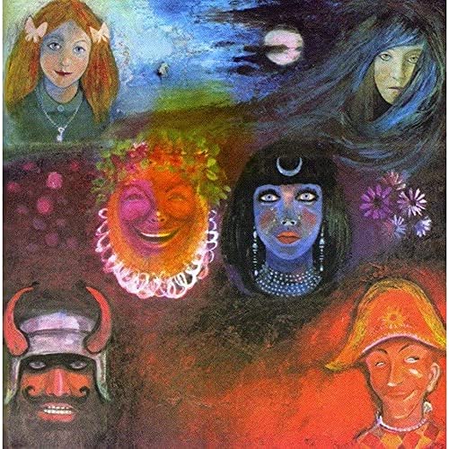Surreal painting featuring various stylized faces, figures, and colorful, dreamlike imagery on dark background.