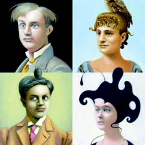 Four vintage-style portraits of people with unusual hairstyles.