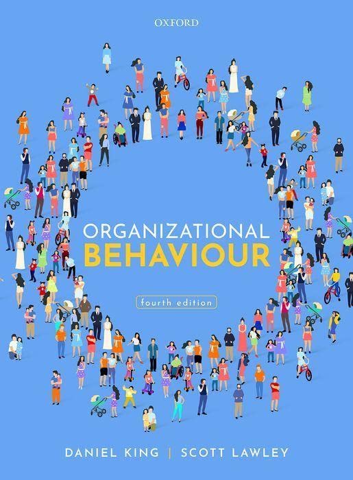 Textbook cover for "Organizational Behaviour," fourth edition, with illustrated crowd.