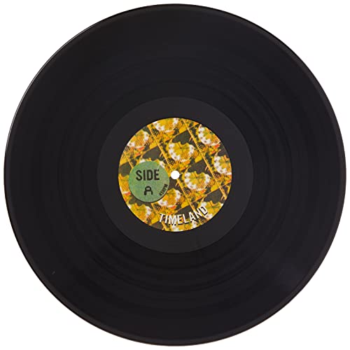 Black vinyl record with yellow and orange label, reading "Side A Timeland".