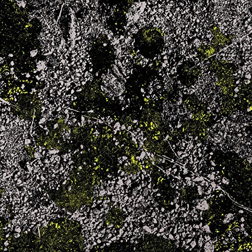 Black vinyl record with abstract yellow and white splatter design.