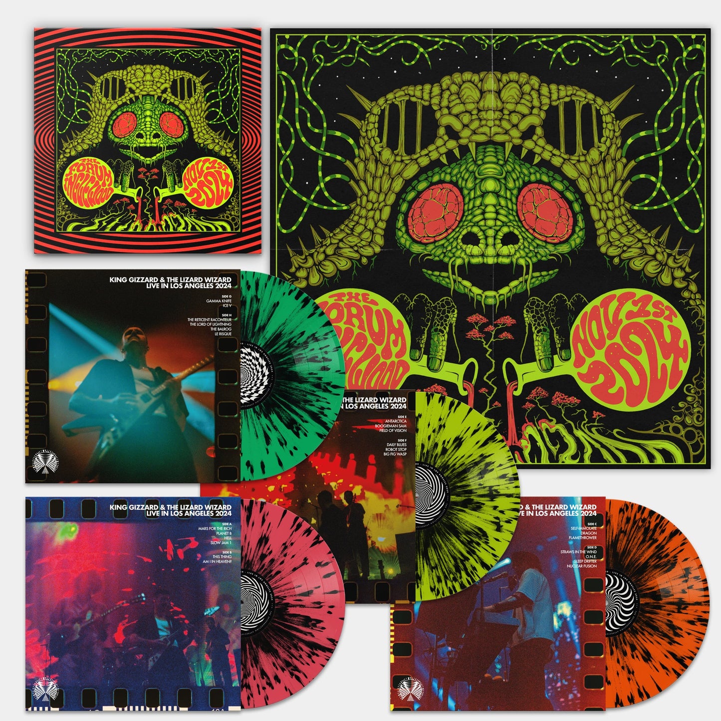 King Gizzard vinyl set with psychedelic green and red artwork.