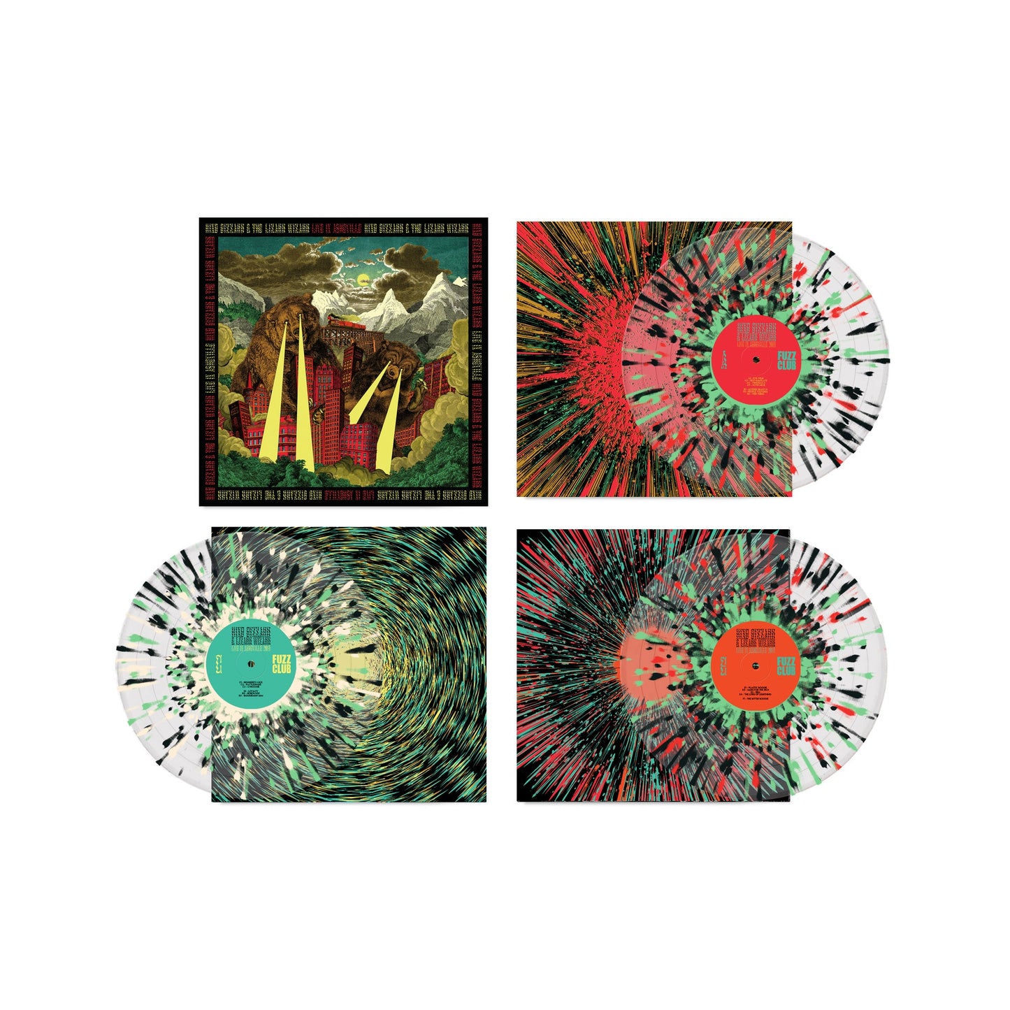 King Gizzard vinyl record set with colorful splatter patterns and landscape cover.