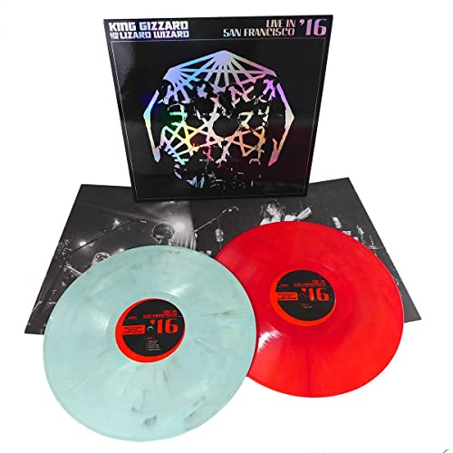 King Gizzard & The Lizard Wizard vinyl record set with one light blue and red disc.