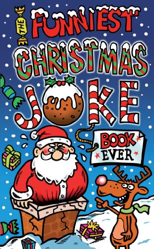 Cartoon book cover with Santa in a chimney, a reindeer, and festive text.