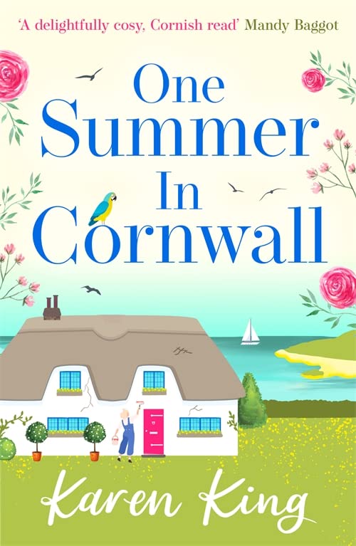 Book cover with illustrated cottage, bird, and blue sky.