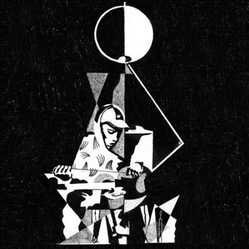 Black and white album cover depicting a hooded figure with a guitar.
