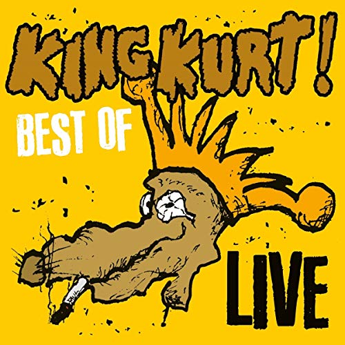 King Kurt Best Of Live album cover with a cartoon character on yellow background.
