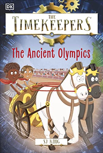 Book cover with ancient Greek imagery and Olympic theme for young readers.