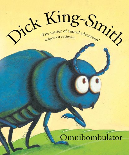 Blue beetle illustration on a yellow background, book cover for Omnibombulator.