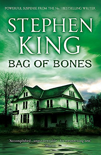 Book cover: "Bag of Bones" by Stephen King, featuring a large, isolated house.