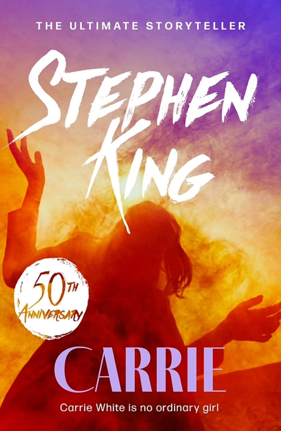Book cover for Stephen King’s “Carrie” with a fiery, silhouetted figure.
