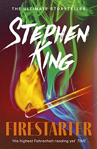 Book cover for Stephen King’s “Firestarter” with flames and bold text.