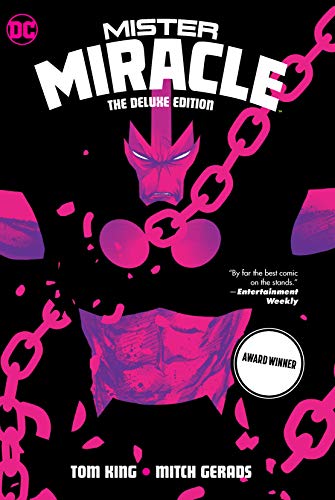 Book cover: “Mister Miracle: The Deluxe Edition” featuring a masked figure and chains.
