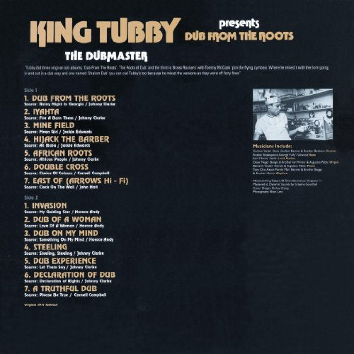 Vinyl record cover for King Tubby’s “Dub From The Roots” with tracklist.