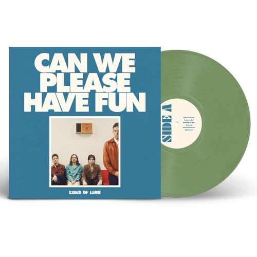 Kings of Leon vinyl record album cover with blue background and green vinyl disc.