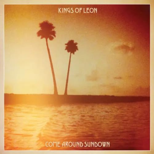 Kings of Leon album cover: sunset, palm trees, and ocean view.