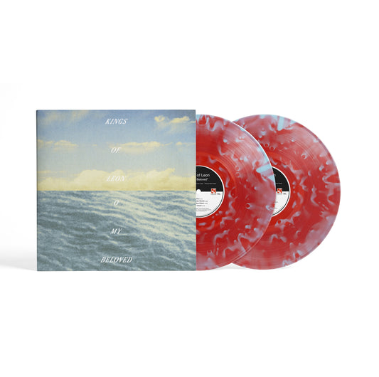 Kings of Leon vinyl album with red and white marbled records.
