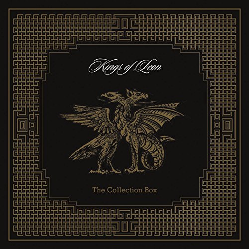 Kings of Leon CD box set with gold dragon emblem on black background.