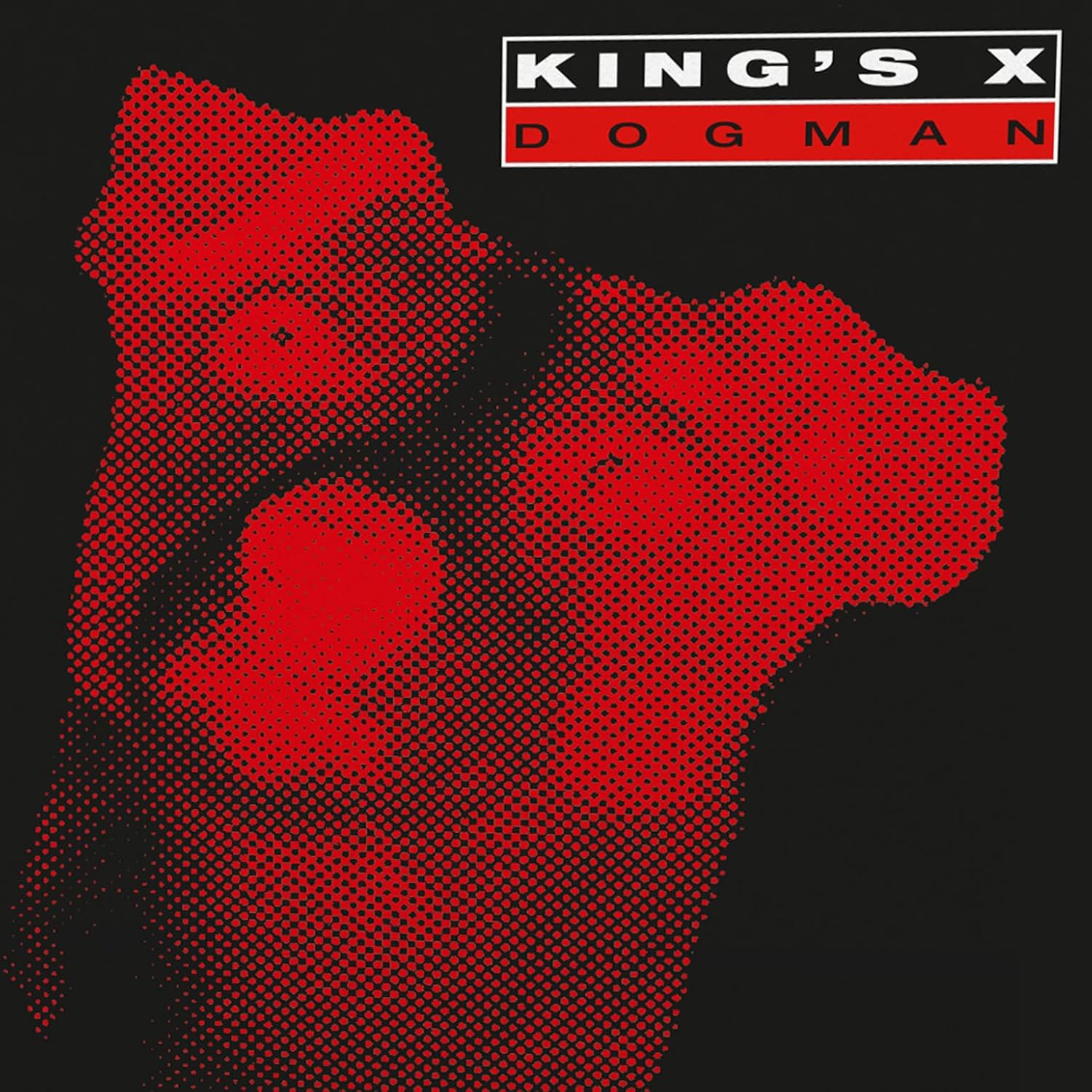Album cover featuring a red halftone dog silhouette against a black background.