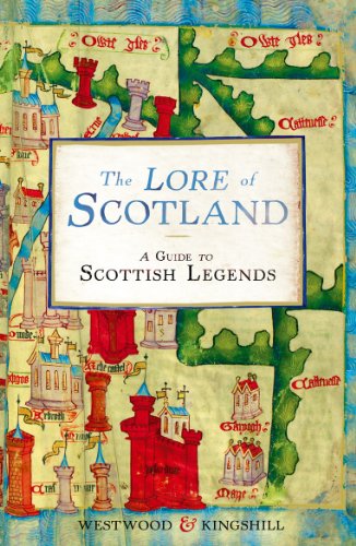 Book cover: “The Lore of Scotland,” illustrated with medieval map details.