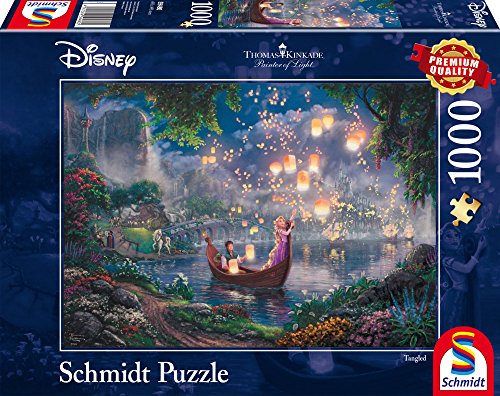 Rapunzel-themed 1000-piece jigsaw puzzle depicting a boat on a glowing lake.