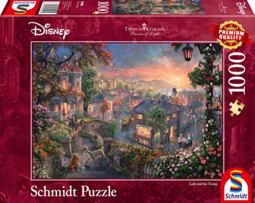 Lady and the Tramp jigsaw puzzle box, 1000 pieces, Thomas Kinkade style.