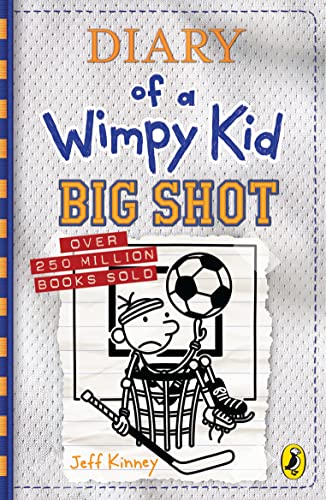 Book cover: "Diary of a Wimpy Kid: Big Shot" with cartoon boy and sports equipment.