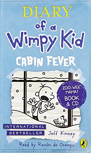 Book cover: “Diary of a Wimpy Kid: Cabin Fever” with a boy at a window.