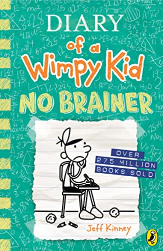 Book cover for Diary of a Wimpy Kid: No Brainer featuring a cartoon character.