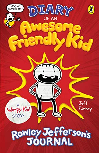 Book cover: “Diary of an Awesome Friendly Kid” with cartoon illustration.