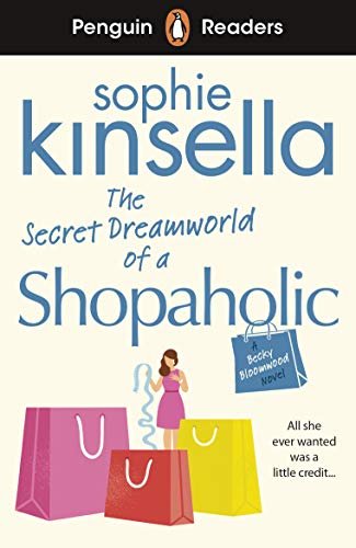 Book cover: "The Secret Dreamworld of a Shopaholic" with shopping bags.