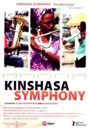 DVD cover for "Kinshasa Symphony" featuring musicians and a woman playing flute.