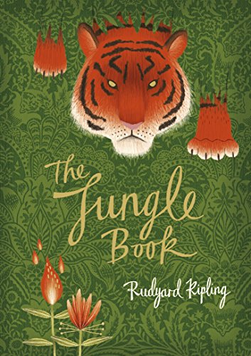 Book cover: tiger face with floral elements and title "The Jungle Book".