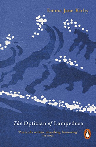 Book cover for The Optician of Lampedusa by Emma Jane Kirby featuring stylized blue waves.