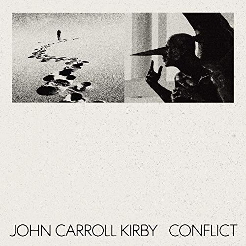 Vinyl record cover: split image of a figure and stone sculpture.