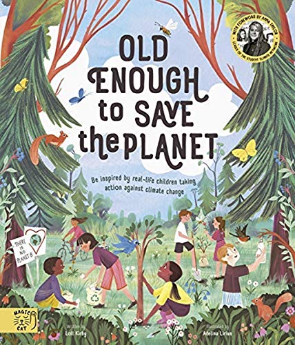 Book cover: children planting trees in a colorful, illustrated forest.